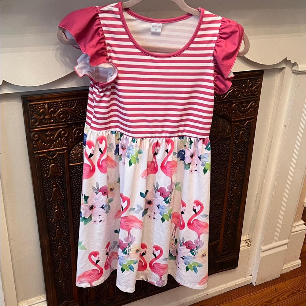 Pink Striped Flamingo Kids Dress